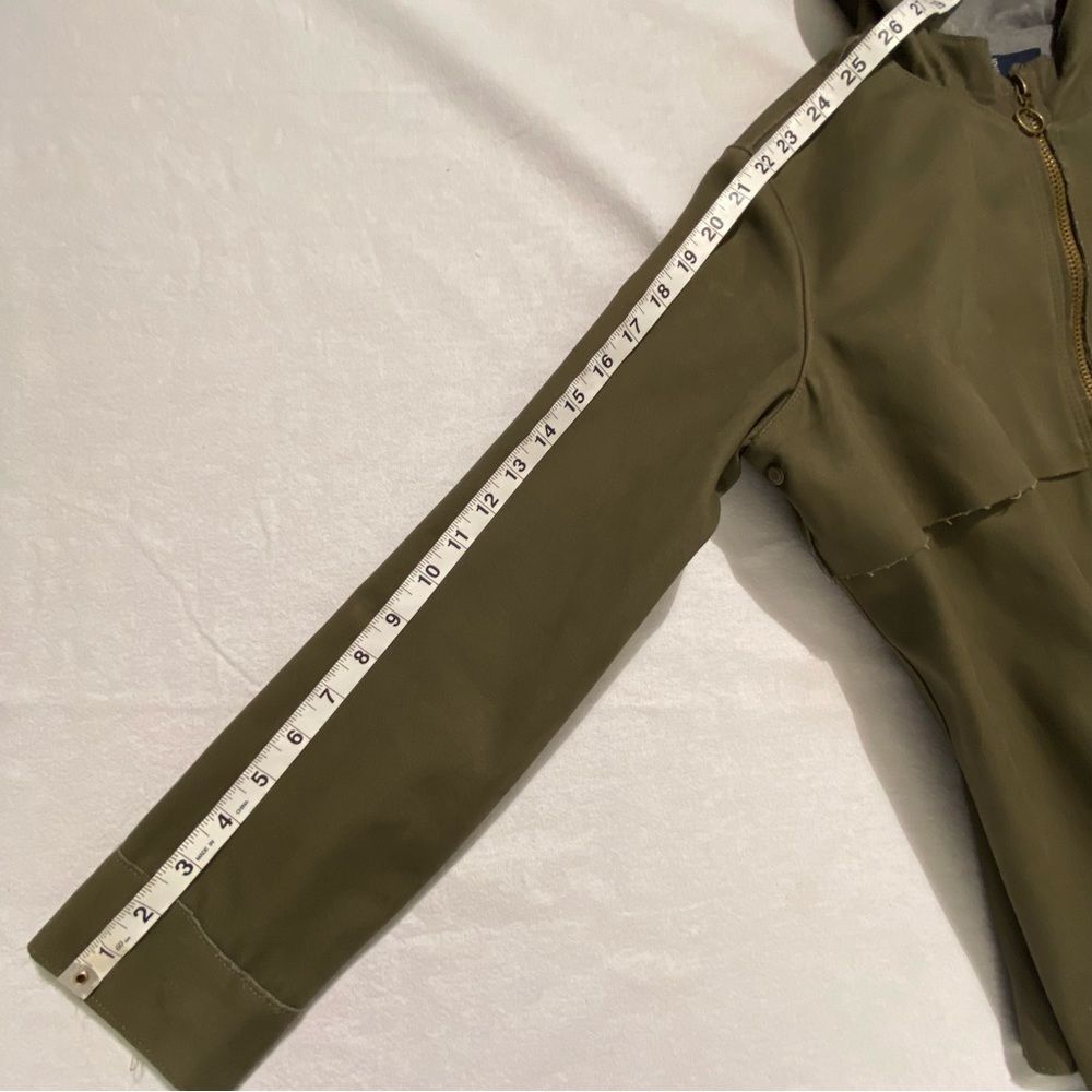 Zara Olive Green Hooded Jacket Denim Zip Utility Boxy Small - Picture 14 of 16